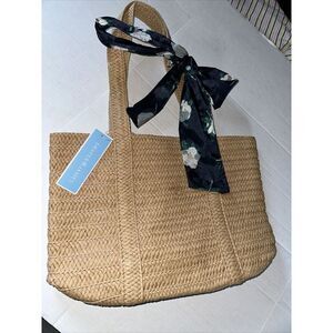 Draper James Straw Shoulder Bag Womens Tote Purse NWT Scarf Handbag Beige Beach